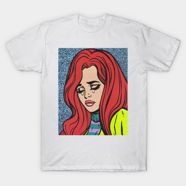 Red Hair Crying Comic Girl T-Shirt by turddemon